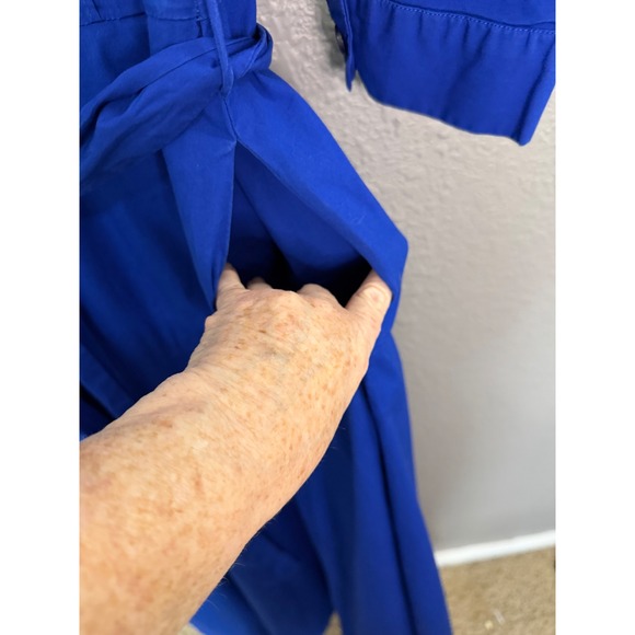 Eshakti Cotton Poplin Sash-Tie Maxi Shirtdress Blue 16 Modest Occasion Preppy - Picture 6 of 11